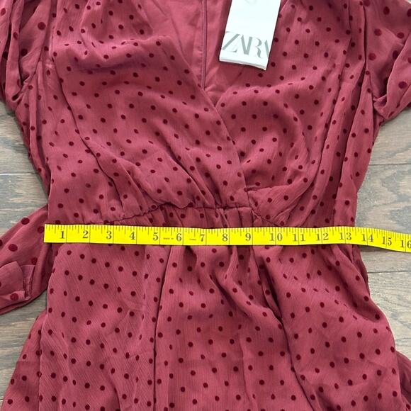 Zara Maroon Polka Dotted Mesh Mini Dress SZ Small NWT - Picture 9 of 11